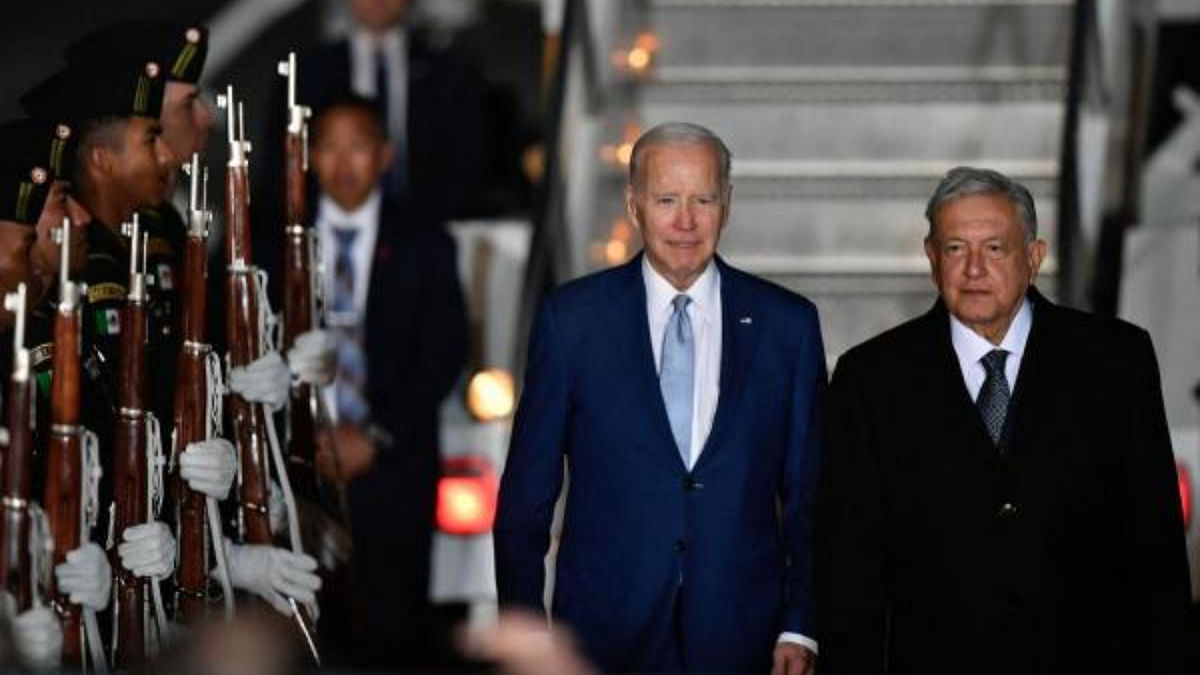 US President Joe Biden (L) with his Mexican counterpart Andres Manuel Lopez Obrador. Credit: AFP Photo