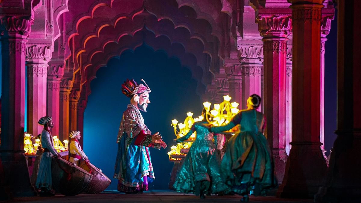 The one-hour-long show was divided into three parts that brought to life key episodes from India's history, including the rise of the Marathas, the 1857 war of Independence, the rise of the Indian National Army, the fight for Independence, by several forms of performance art. Credit: PTI Photo