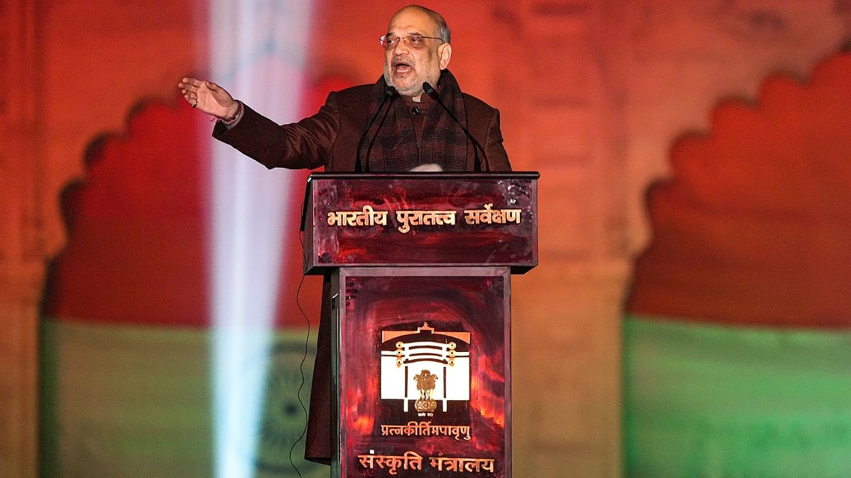 Union Home Minister Amit Shah addresses the audience during inauguration of the show. Credit: PTI Photo