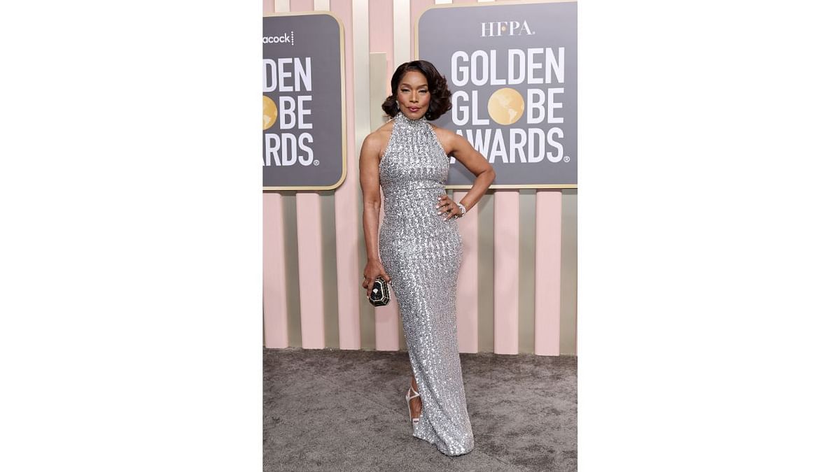 Angela Bassett slayed in a silver halter gown from Pamella Roland. Credit: AFP Photo