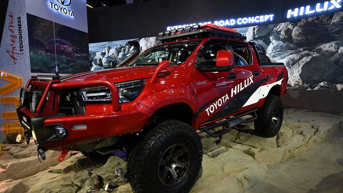 Toyota displayed its premium utility vehicle Hilux at the Auto Expo 2023 in Greater Noida. Credit: AFP Photo