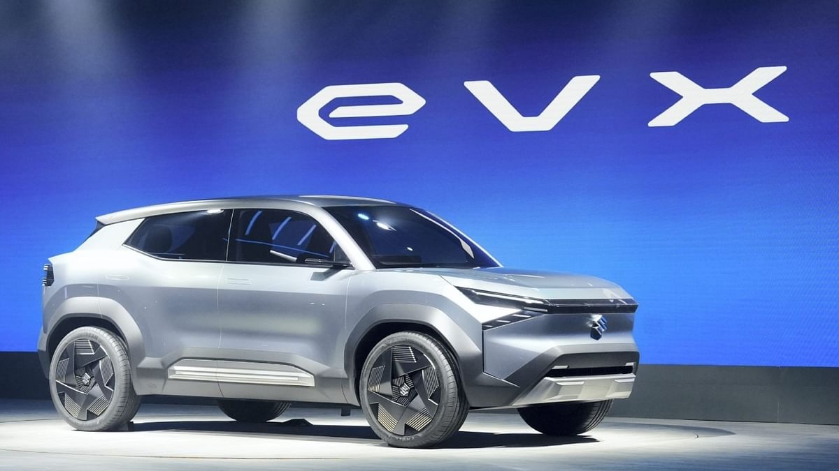 The Auto Expo 2023 also saw the global unveiling of Suzuki Motor Corporation's concept electric SUV, eVX, which is slated to hit the market by 2025. Credit: PTI Photo