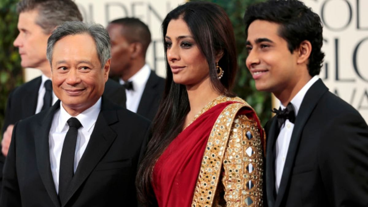 Actress Tabu, who played Gita Patel in Ang Lee's 'Life of Pi', graced the Golden Globe 2013 in a red saree with a golden border. Credit: Special Arrangement