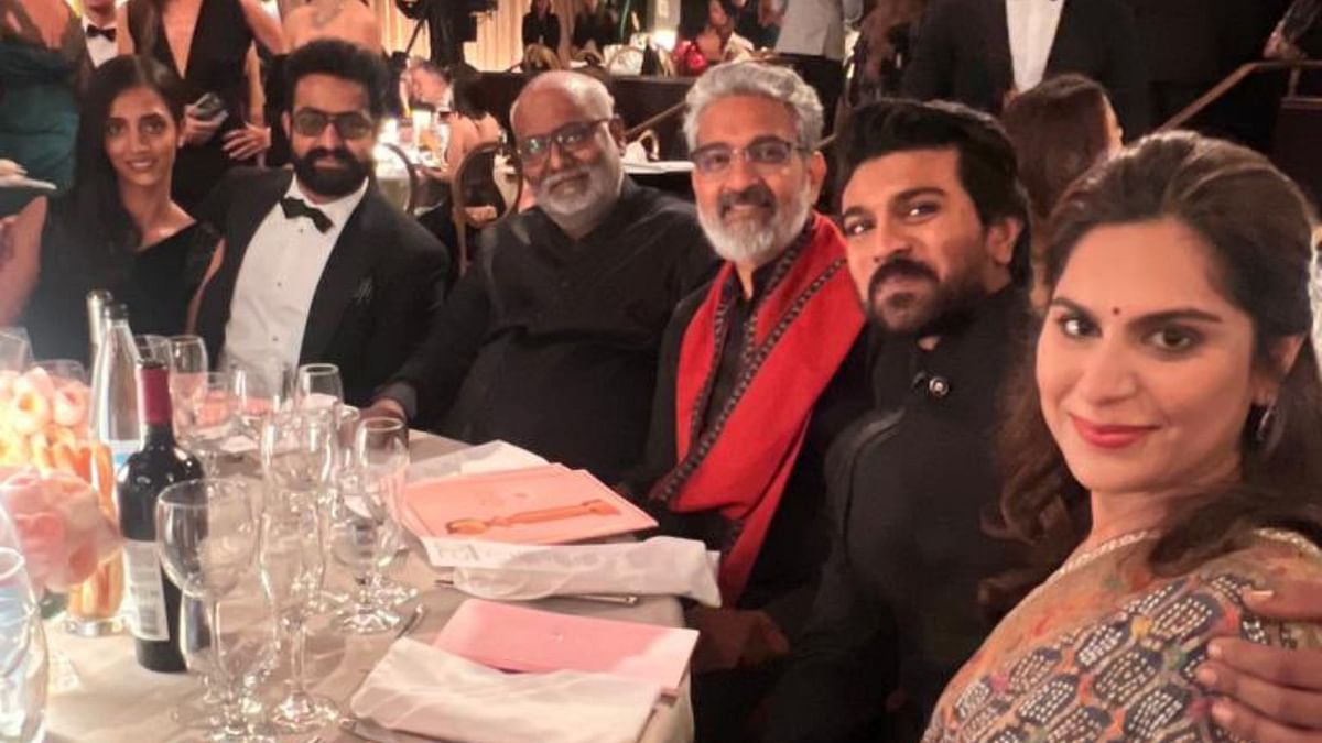 The Team 'RRR' with their family at the Golden Globe awards at The Beverly Hilton hotel in Beverly Hills, California. Credit: Special Arrangement
