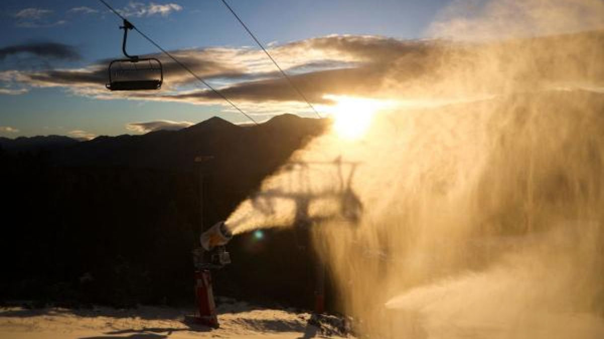 Snow cannons operate before the opening of a slope at the Font-Romeu/Bolquere Pyrenees 2000 ski resort, in Font-Romeu in the Pyrenees Catalanes natural park in southwestern France. Credit: AFP Photo