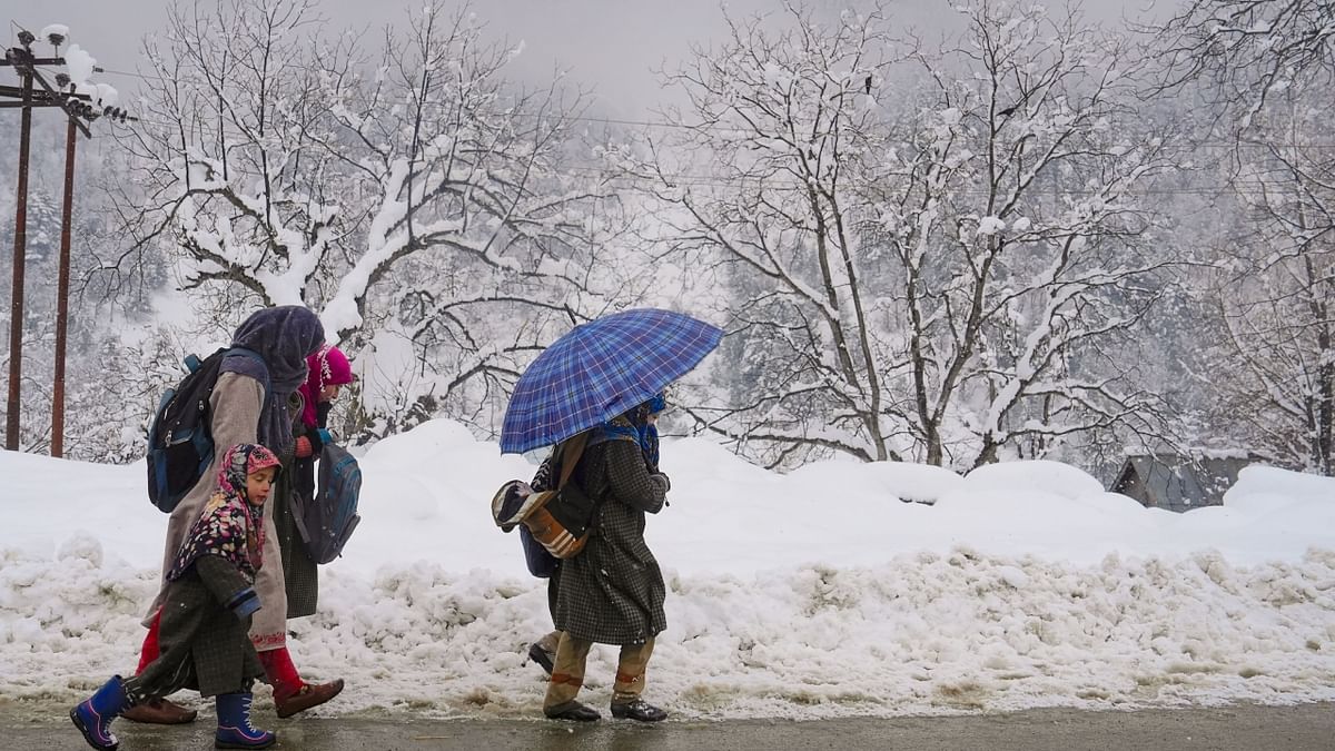 The snowfall at higher reaches of Kashmir continued for the second consecutive day (Jan. 13) as the night temperature dropped below freezing point across the Valley. Credit: PTI Photo