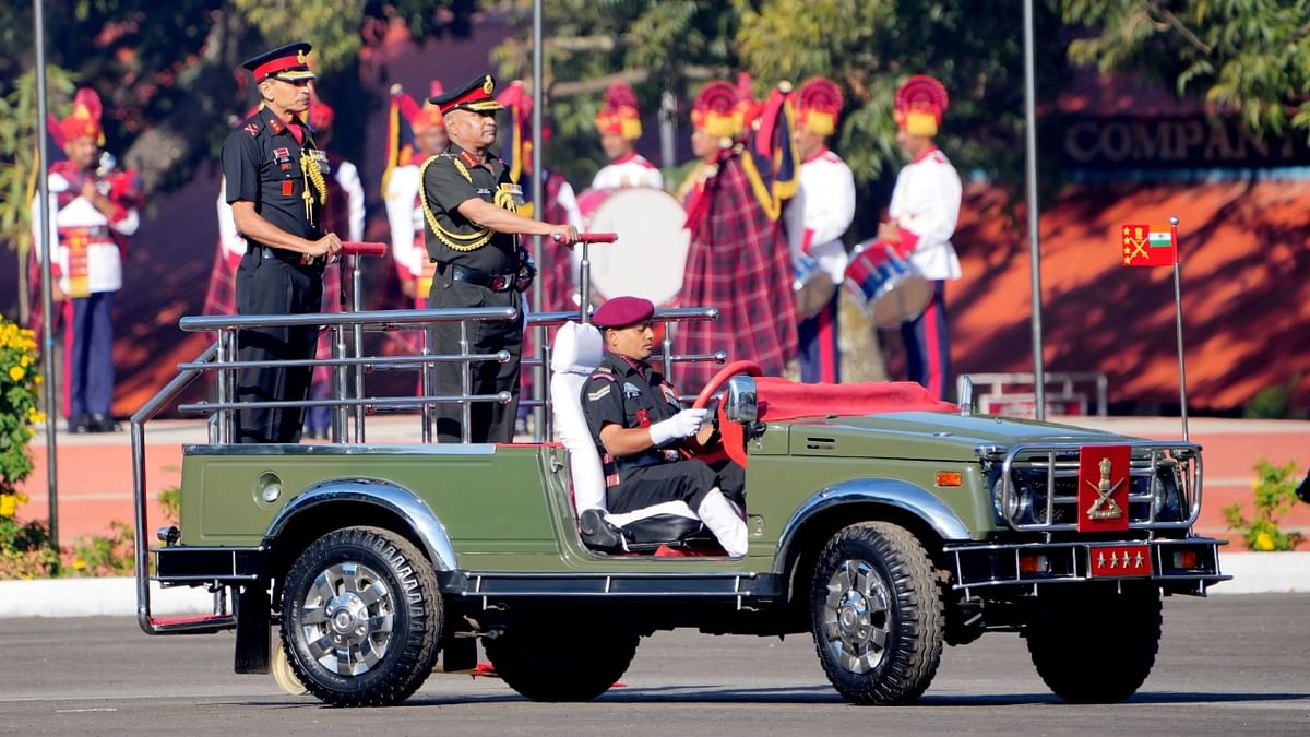Chief of Army Staff General Manoj Pande during the 75th Army Day celebrations at Govind Swamy Parade Ground in Bengaluru. Credit: PTI Photo