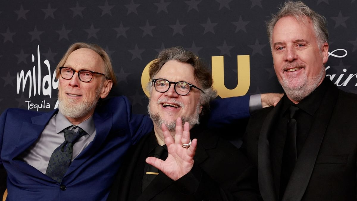 US filmmaker Henry Selick, Mexican director Guillermo del Toro, and director Mark Gustafson arrive for the 28th Annual Critics Choice Awards at the Fairmont Century Plaza Hotel in Los Angeles. Credit: AFP Photo