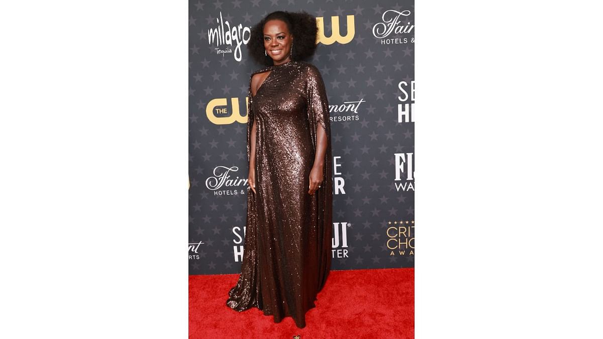 American actress Viola Davis exuded elegance in a shimmering Valentino dress. Credit: Reuters Photo