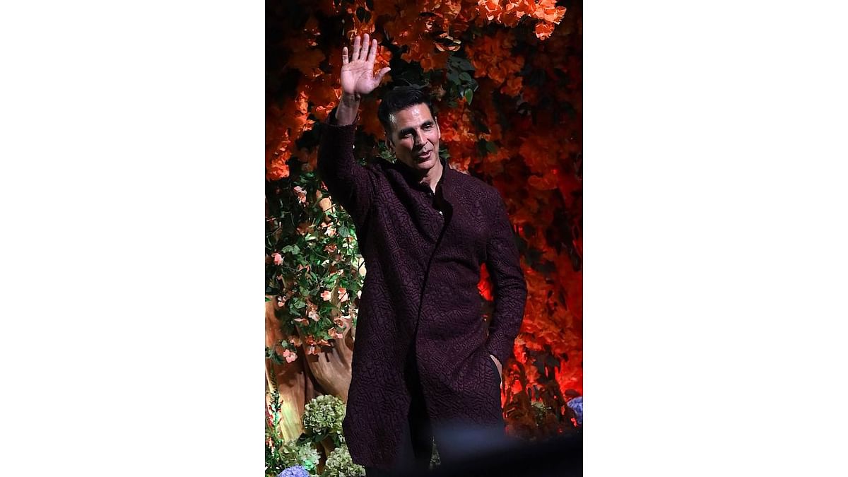 Akshay Kumar was one of the many B-Town celebs invited to the engagement ceremony of Anant Ambani in Mumbai. Credit: AFP Photo