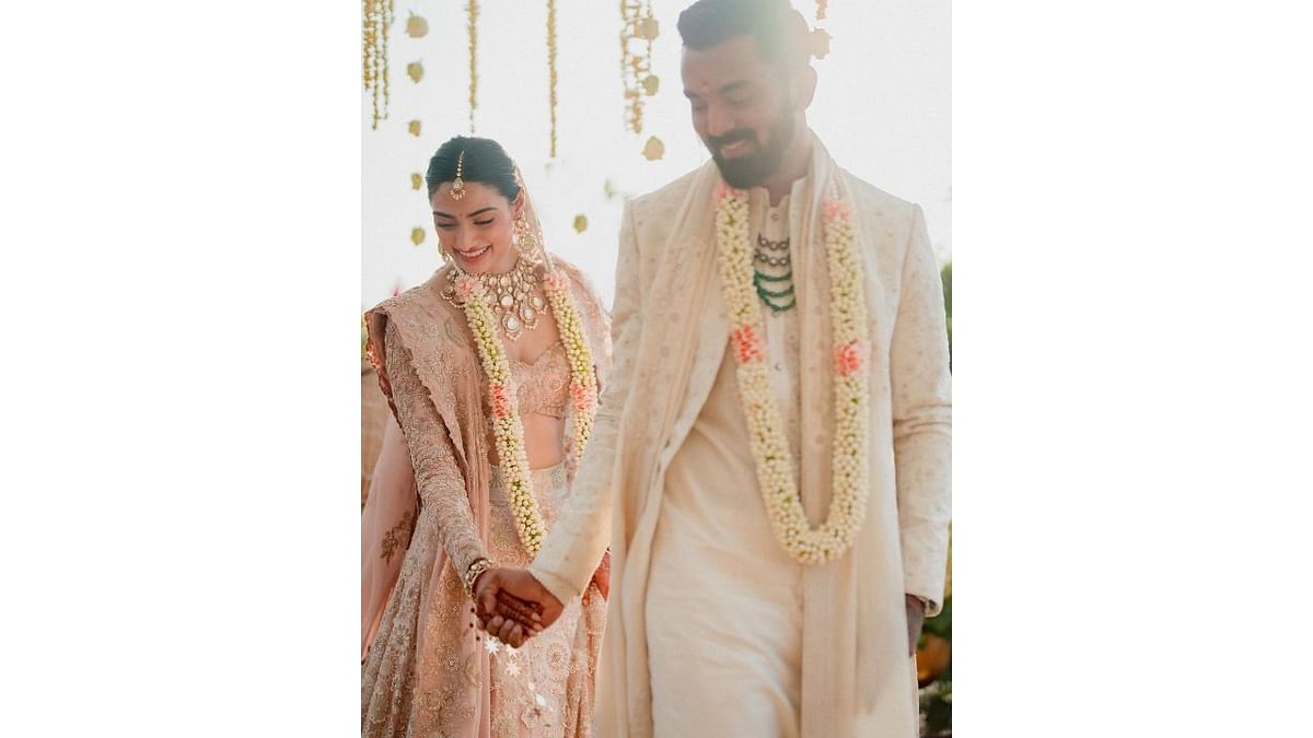 K L Rahul and Athiya Shetty shared first photos from their dreamy wedding with media and fans. Credit: Instagram/@athiyashetty