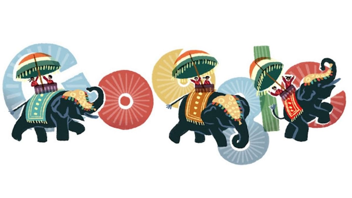 On the 63rd Republic Day, the Google doodle showed National Bravery Award-winning children riding on the backs of decorated elephants, quite like the actual parade on Rajpath, New Delhi. Credit: Google Photo