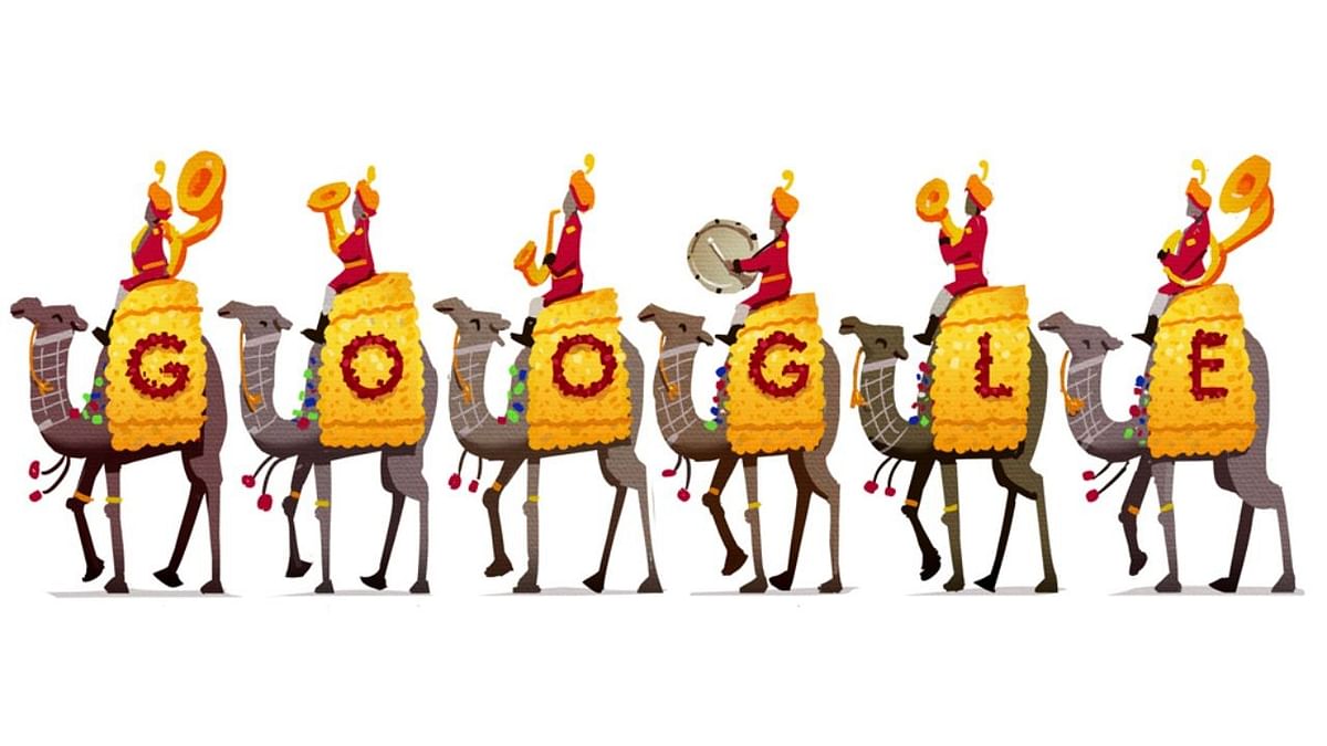 Artist Robinson Wood created a Google doodle to mark the Republic Day in 2016. The doodle showed a colourful set of guards and musicians, all sitting tall atop proudly-strutting camels. Credit: Google Photo