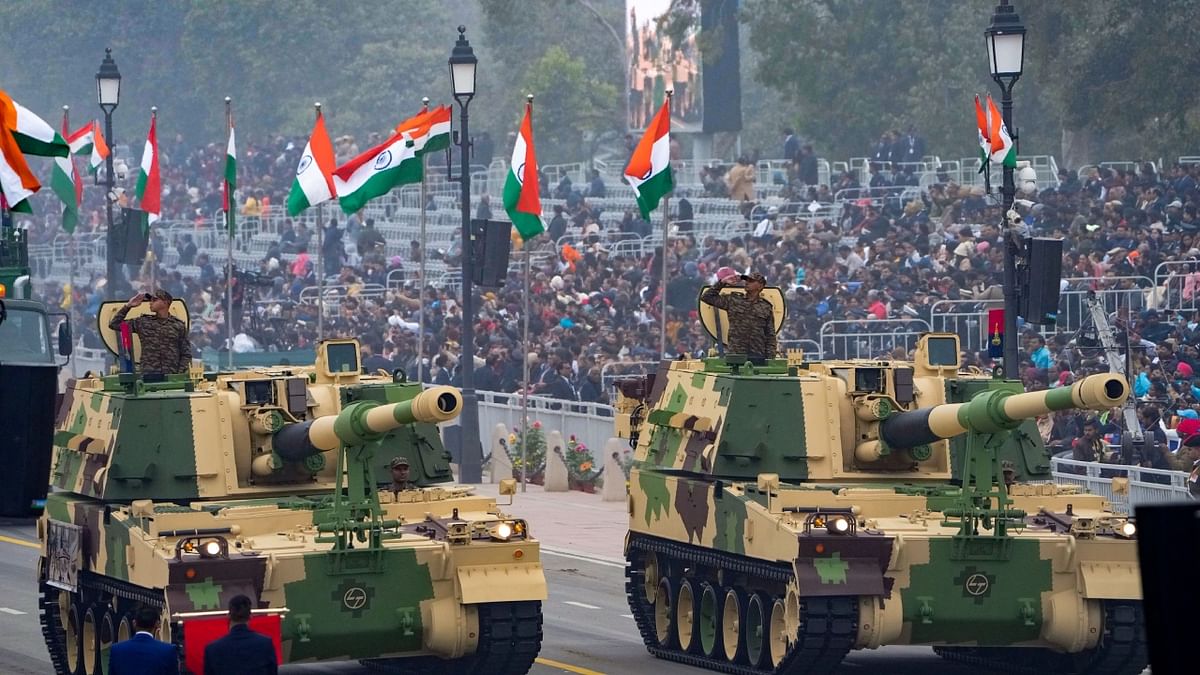 K 9 Vajra-T (SP) on display during the 74th Republic Day Parade at the Kartavya Path, in New Delhi. Credit: PTI Photo