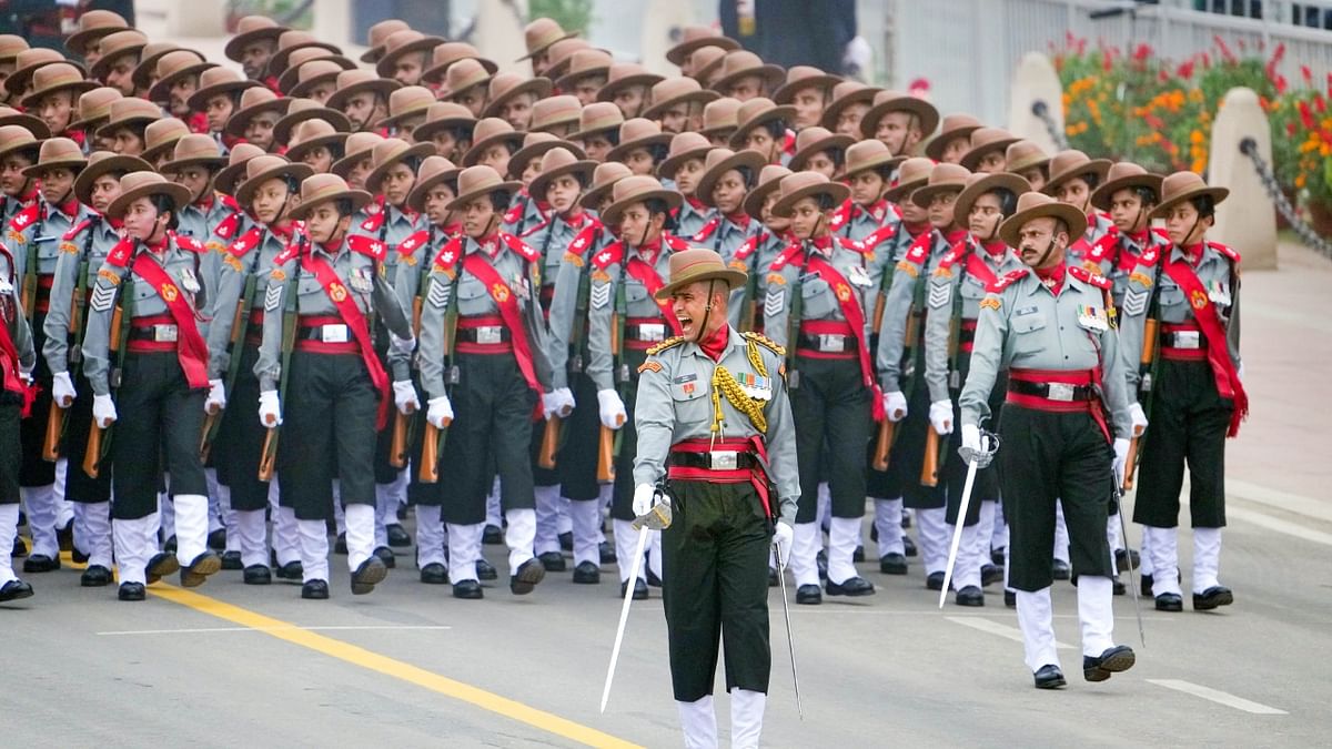 Marching contingent of the Assam Rifles during the 74th Republic Day Parade at the Kartavya Path, in New Delhi. Credit: PTI Photo