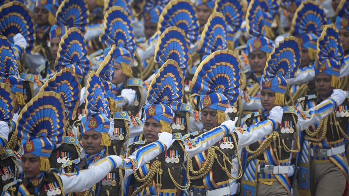 The Indian armed forces march down the Kartavya Path during the Republic Day Parade 2023. Credit: Reuters Photo