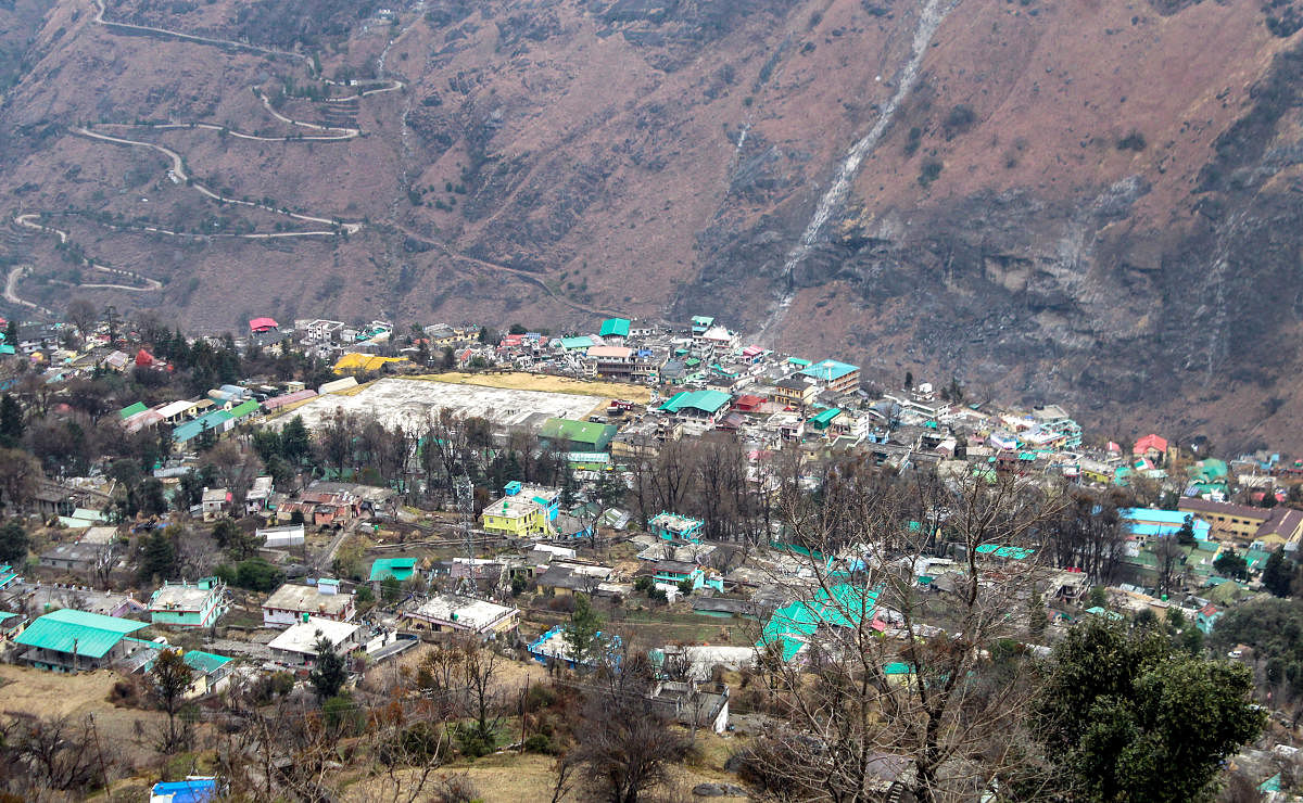 Building structure at the land subsidence affected area in Joshimath, Wednesday, Jan. 25, 2023. The pressure on landslide affected mountain area that has heavy building density on it. Credit: PTI Photo