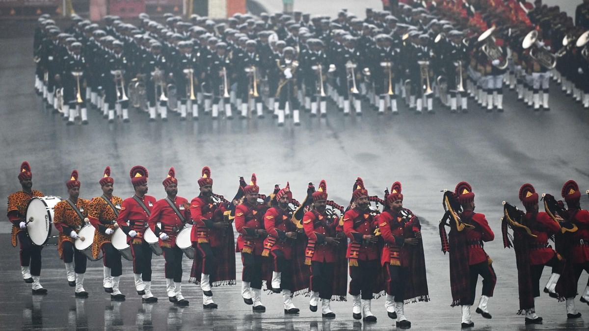 Bands of the Indian military perform during during the 'Beating the Retreat' ceremony in New Delhi. Credit: AFP Photo