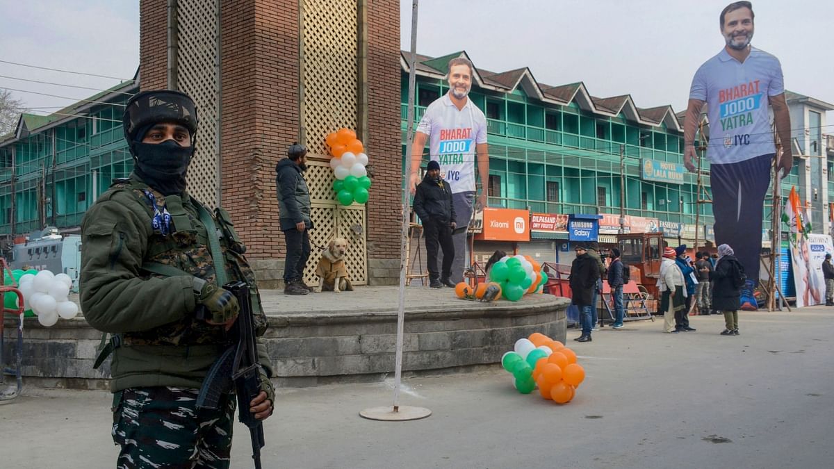 The security for the 10-minute event was at its peak as all roads in a one-kilometre radius leading to the chowk, which holds symbolic importance for the city, were sealed off from previous night and no vehicular movement was allowed. Credit: PTI Photo