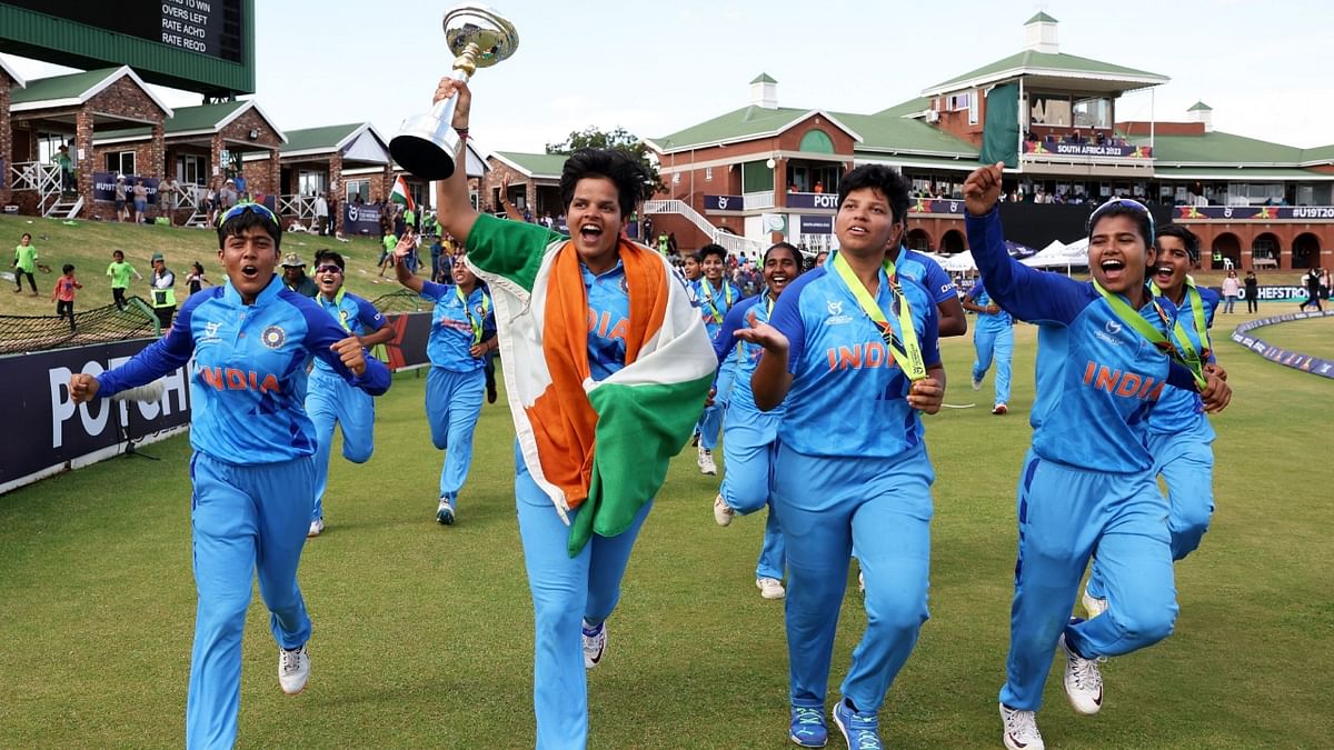 Team India's batting sensation Shafali Verma scripted history by lifting the the first-ever ICC U-19 Women's T20 World Cup trophy on January 29, 2023. Team India's maiden ICC title in women's cricket registered an emphatic seven-wicket victory over England. Credit: PTI Photo