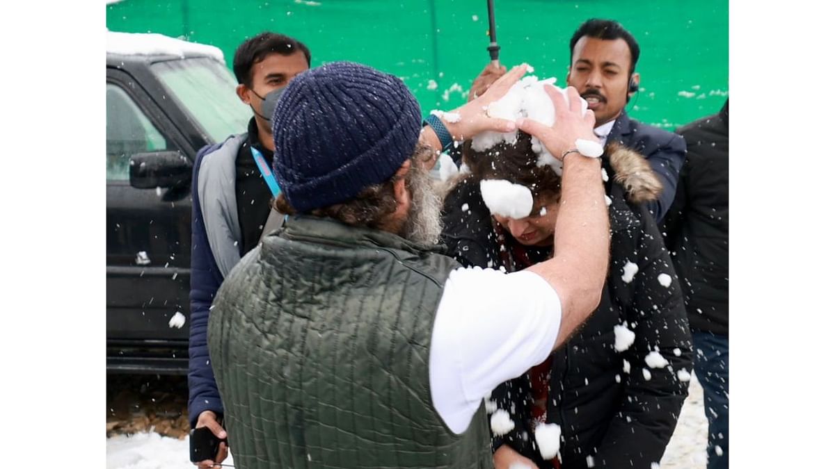 As a fresh spell of snowfall hit Kashmir, Congress leader Rahul Gandhi was seen making the most of it by having a snowball fight with his sister Priyanka Gandhi. Credit: Twitter/@bharatjodo