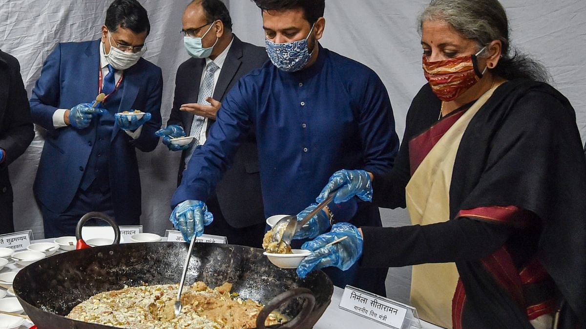 The 'Halwa Ceremony' is a customary pre-Budget event that formally flags off the printing of different documents associated with the Budget. Credit: PTI Photo