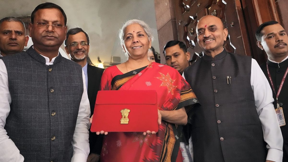 In 2023, Finance Minister Nirmala Sitharaman again took a digital tablet wrapped in a traditional 'bahi-khata' style pouch as she headed to the Parliament to present the Union Budget 2023-24 in a paperless format just like the previous two years. Credit: PTI Photo