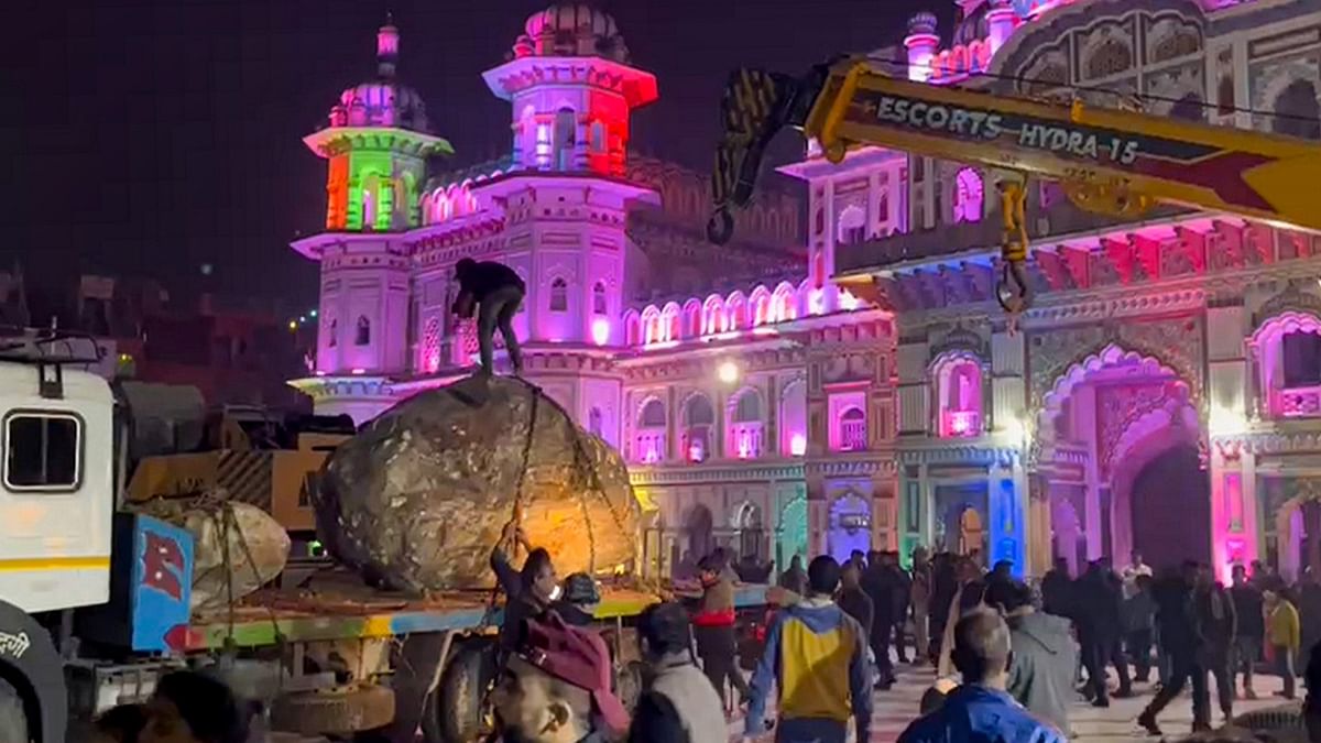 Shaligram rocks being dispatched to Ayodhya from Janakpur in Nepal. Credit: PTI Photo