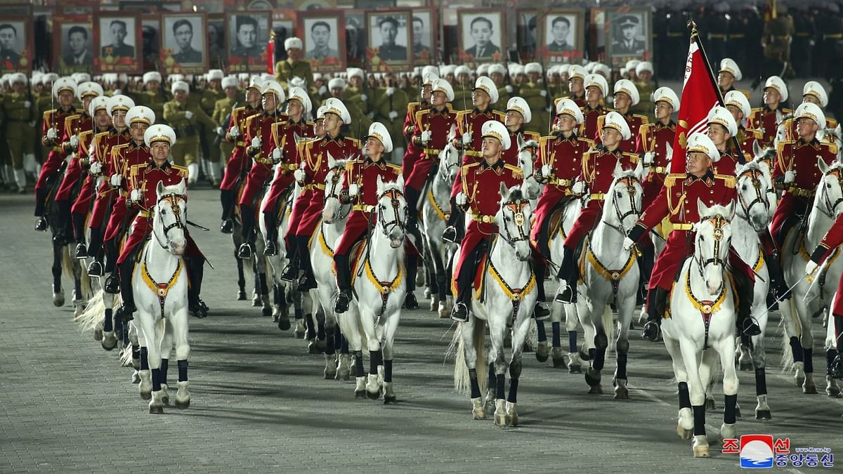 The parade to mark the 75th founding anniversary of the country's armed forces featured fireworks, military bands and uniformed soldiers marching in unison to spell out