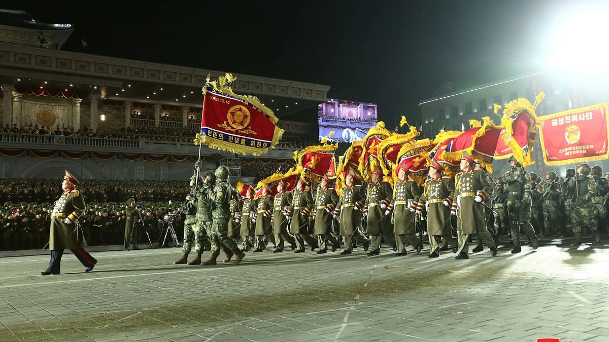 Troops take part in a military parade to mark the 75th founding anniversary of North Korea's army, in Pyongyang, North Korea. Credit: Reuters Photo