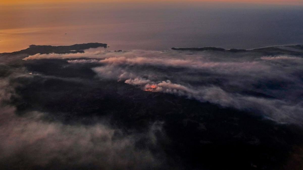 View from an airplane of the forest fires at the Biobio region, in southern Chile, on February 10, 2023. Credit: AFP Photo