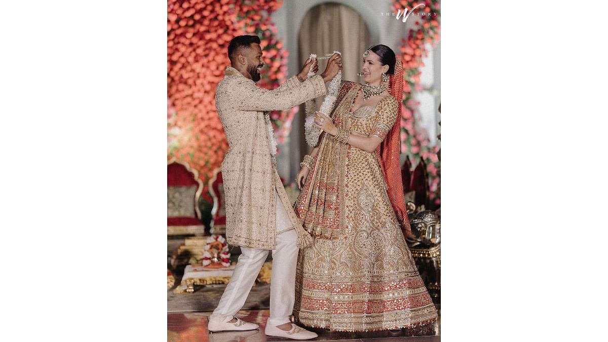 The couple married according to Hindu customs, a day after the couple's Valentine's Day wedding as per Christian rituals. Credit: Instagram/@hardikpandya93