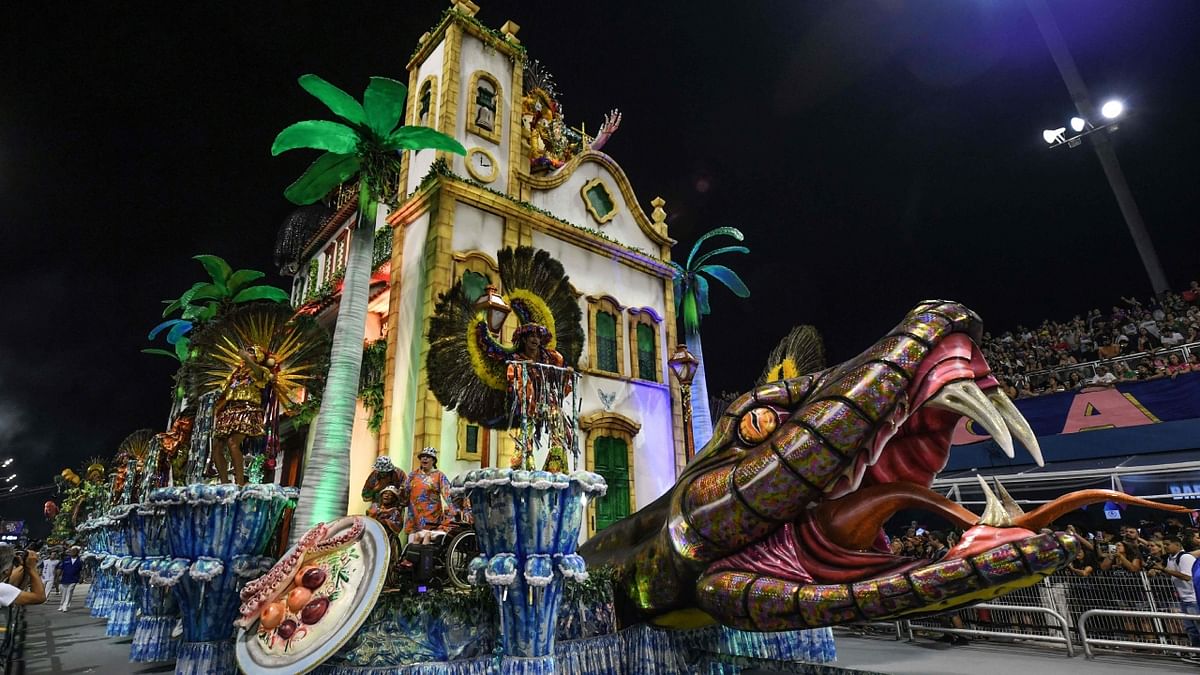 A tableau from the Academicos do Tatuape samba school perform during the first night of carnival, at Sambadrome, in Sao Paulo, Brazil. Credit: AFP Photo