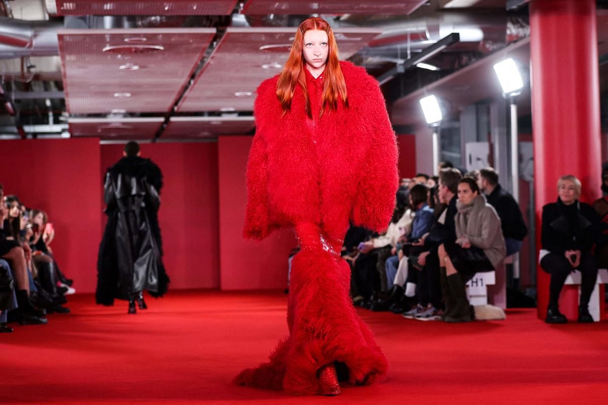 A model presents a creation by Georgian designer David Koma during the Autumn/Winter 2023 fashion show collection on the second day of the London Fashion Week, in London. Credit: AFP Photo
