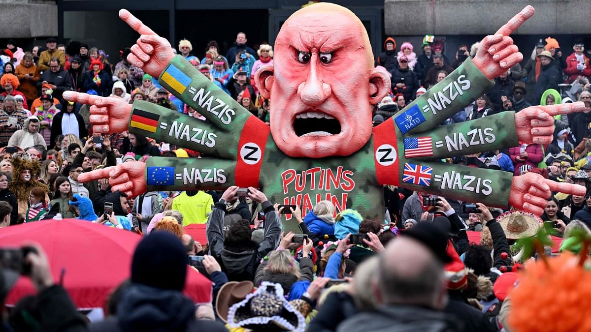 The face of Russian oligarch Yevgeny Viktorovich Prigozhin was also part of Rosenmontag 2023 carnival in Germany. Credit: AFP Photo