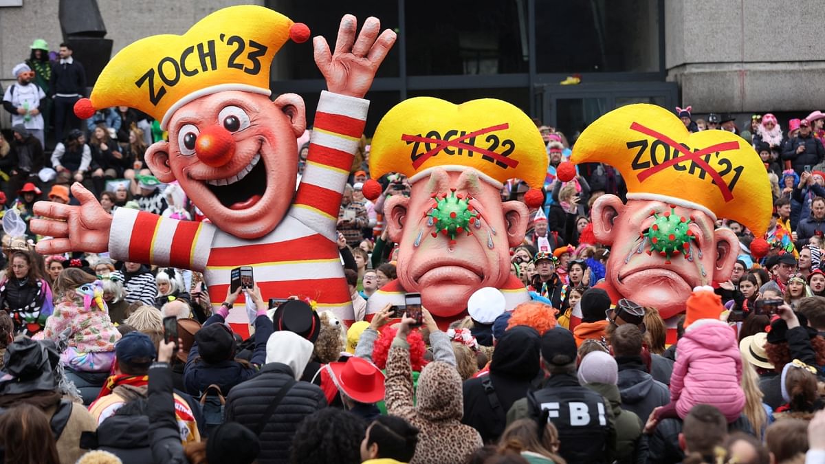 A carnival float depicting the cancelled parades of 2021 and 2022 is seen at the 'Rosenmontag' (Rose Monday) carnival parade in Duesseldorf, Germany. Credit: Reuters Photo