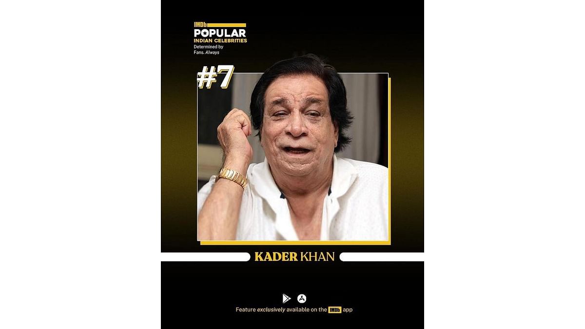 Veteran actor and a legendary dialogue writer, Kader Khan was positioned seventh on the weekly list. Credit: Special Arrangement