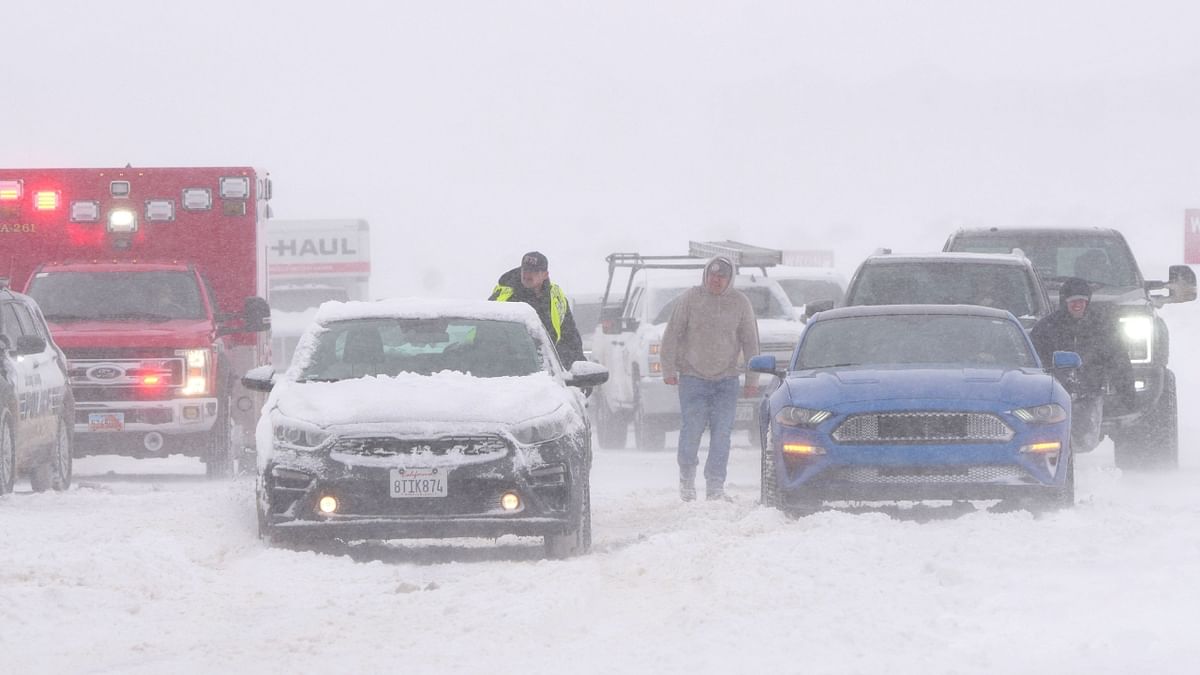 Rare winter flurries were reported in San Francisco while blizzard conditions were expected in high elevations - even in the Los Angeles area. By Saturday, up to 8 feet (2.4 meters) of snow could accumulate on Mount Baldy, about 45 miles (72 km)east of Los Angeles in the San Gabriel Mountains. Credit: AFP Photo