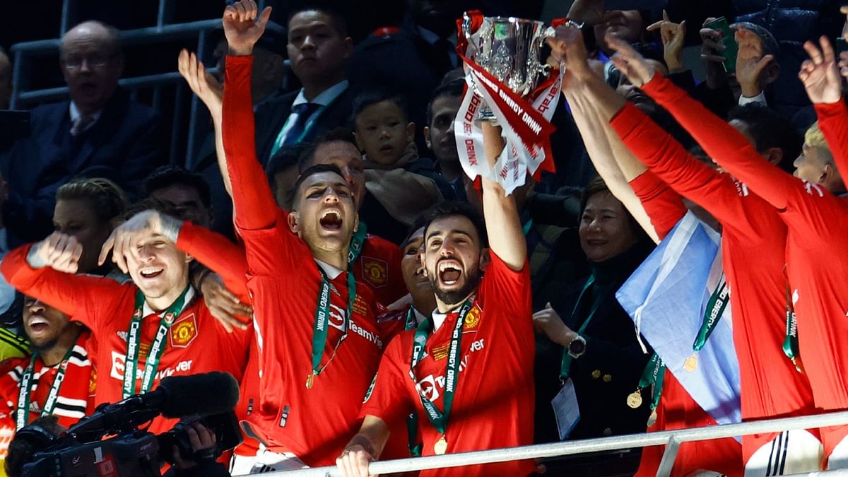 The celebrations that accompanied United's sixth League Cup triumph could be the first of many trophy parades on the evidence of Ten Hag's transformative first season. Credit: Reuters Photo