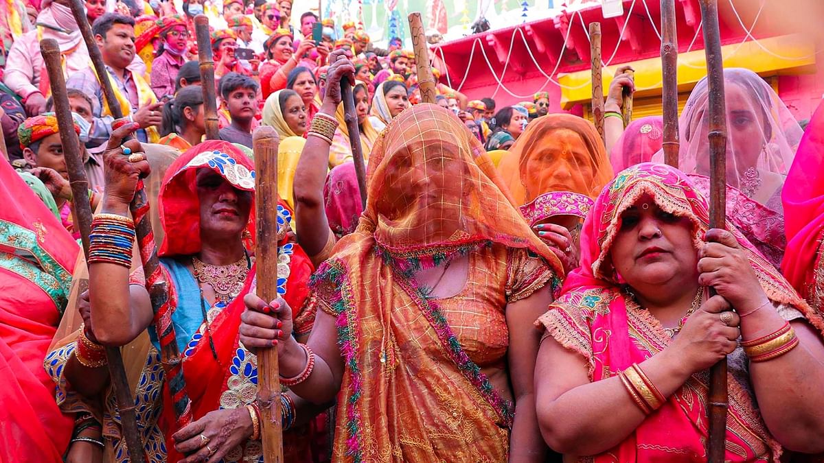 Holi in Mathura is celebrated for around 25 days at different locations in different ways. Credit: PTI Photo