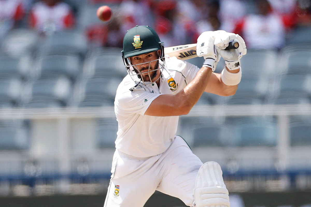 South Africa's Aiden Markram watches the ball after playing a shot during the first day of the second Test cricket match between South Africa and West Indies at The Wanderers Stadium in Johannesburg. Credit: AFP Photo