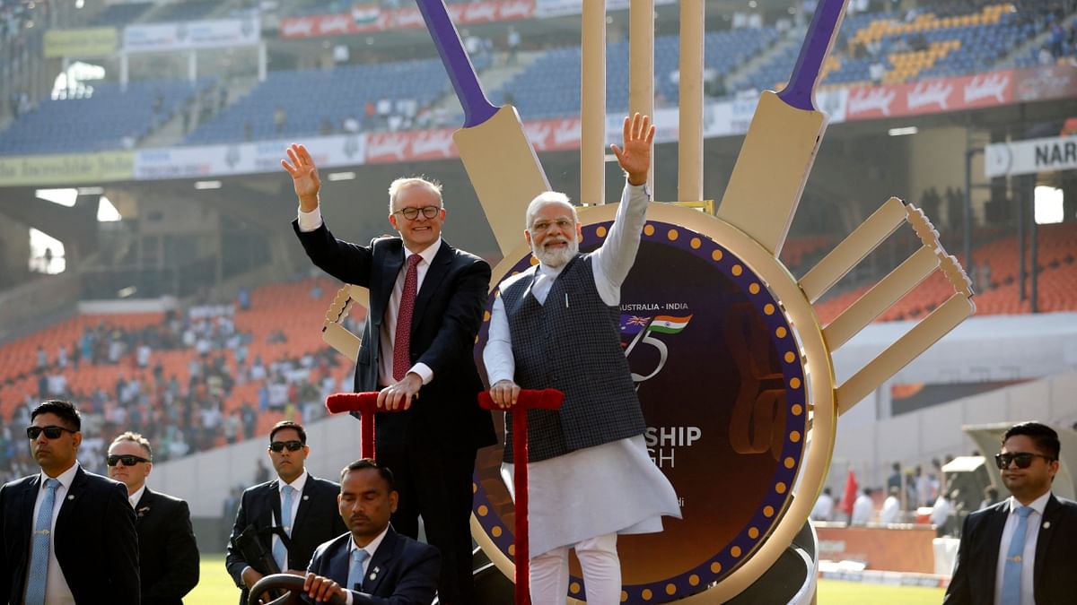 Albanese and Modi greeted the audience before the start of the match. Credit: Reuters Photo