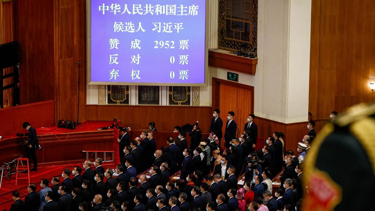 Votes for Chinese President Xi Jinping are displayed during the Third Plenary Session of the National People's Congress (NPC) at the Great Hall of the People, in Beijing, China. Credit: Reuters Photo