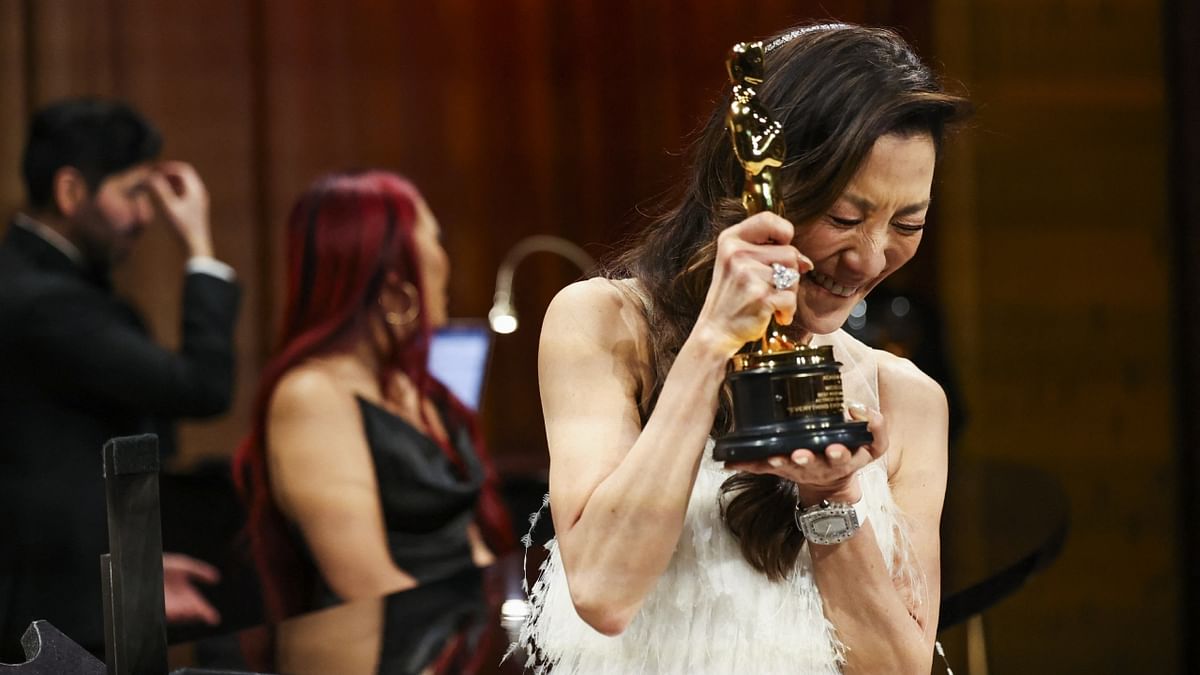 Actress Michelle Yeoh scripted history by becoming the first Asian woman to win the 'Best Actress' award for her powerful performance of an immigrant business owner thrust into a zany multiverse in the sci-fi trip 'Everything Everywhere All at Once'. It's the first best actress win for a non-white actress in 20 years. Credit: Reuters Photo