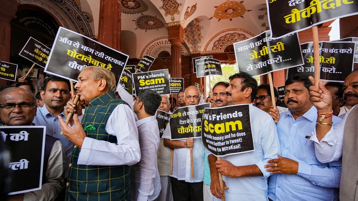 An impasse between the BJP and Opposition continued on the third day of Parliament as they traded charges over allegations against the Adani Group and Rahul Gandhi's comments in London. Credit: PTI Photo