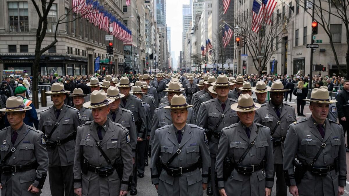 New York State Police Officers participate in the St. Patrick's Day parade in New York City. Credit: AFP Photo