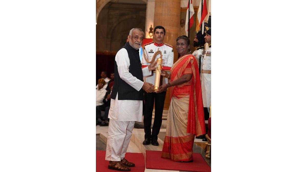 President Droupadi Murmu presents the Padma Bhushan award to Kamlesh D Patel in the category of ‘Spiritualism’. Patel is the founder of the Heartfulness Movement, and has developed Kanha Shanti Vanam, which is home to one of the world’s largest meditation centres. Credit: PIB