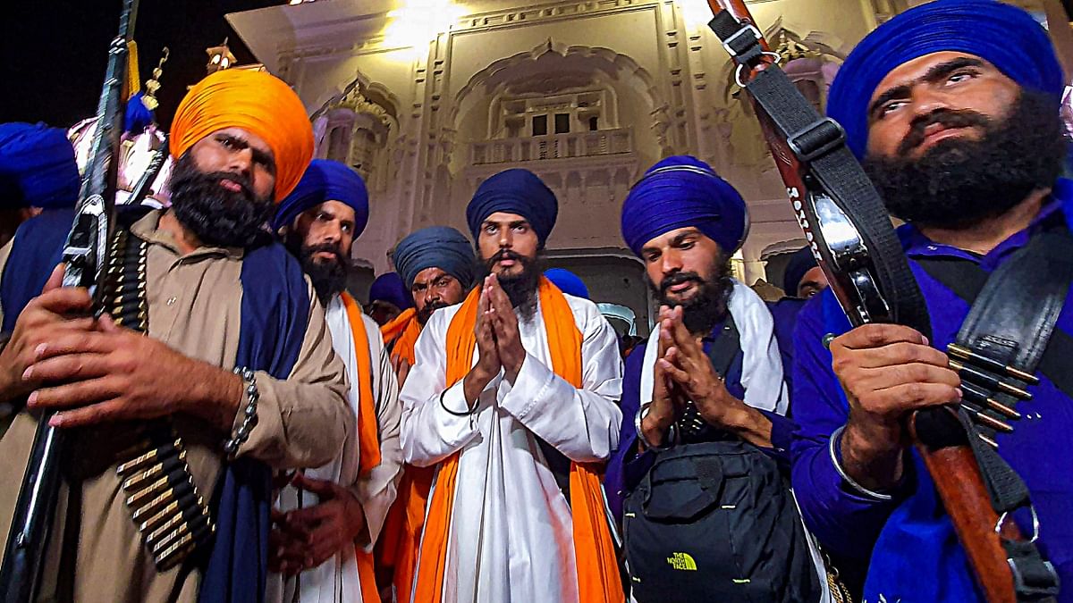 Amritpal married a UK-basied NRI, Kirandeep Kaur in February 10, 2023. Smitten by his vision, Kirandeep flew down to Punjab to settle down with him. Credit: PTI Photo