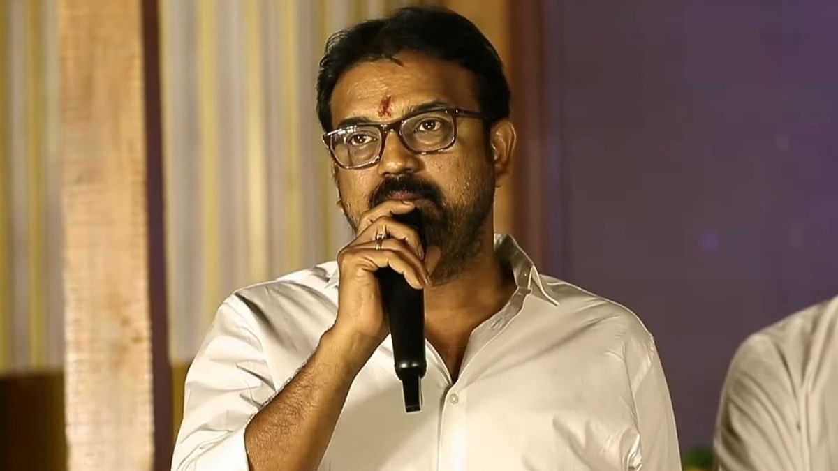 Filmmaker Koratala Siva addresses the media post the 'NTR 30' puja ceremony in Hyderabad. Credit: Twitter/@NTRArtsOfficial