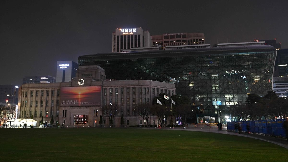 The Seoul City Hall after the lights were turned off to mark the Earth Hour environmental campaign in Seoul, South Korea. Credit: AFP Photo